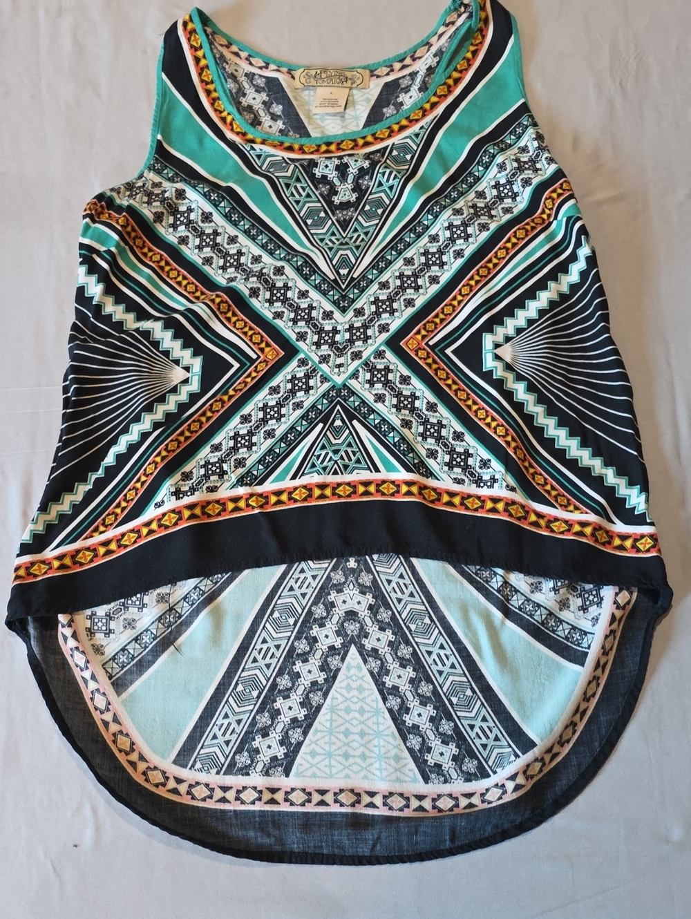 Flying Tomato Geometric Print Tank Top in Teal, Black & White